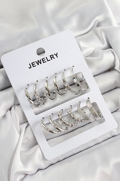 Clariss Brass Mixed Ring Model Silver Color 6 Pairs Women's Earrings Set