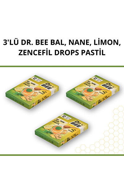 3'lü Dr. Bee Bal, Nane, Limon, Zencefil Drops Pastil Paketi