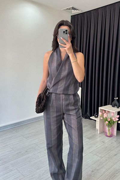 ECEMİ Gina Lacing Detail Double Breasted Blouse Pants Suit