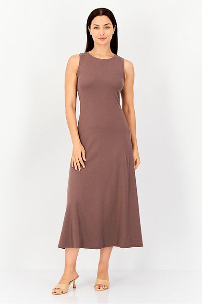 Bebe Women Solid Maxi Dress, Chocolate Brown
