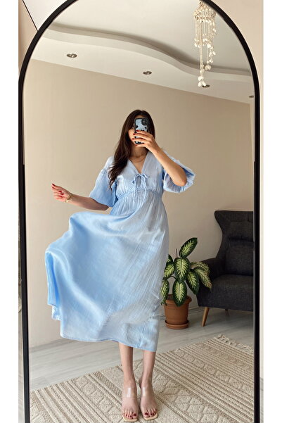 Hacer Balcı Bebe Mavisi Müslin Elbise