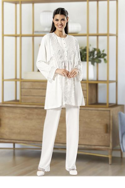Pelin Women's Ecru Lace Maternity Maternity 3-Piece Pajama Set