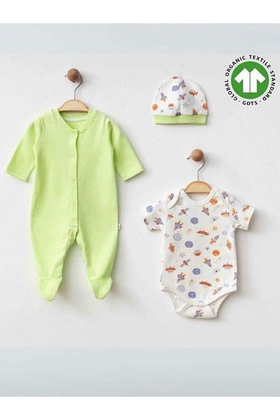Zekids Baby Boy Organic Cotton Jumpsuit Body Hat 3 Piece Set