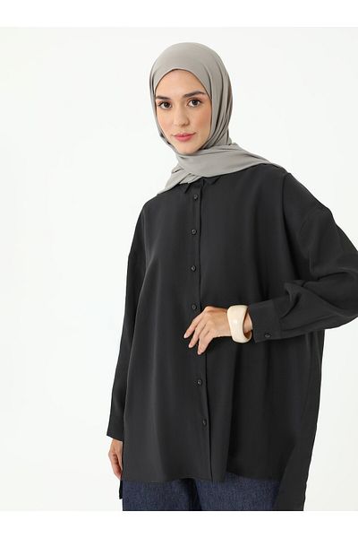 Refka Modal Blouse / Shirt with Pili Detail - Black - Refka