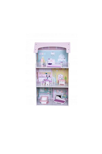 bigshot Wooden Dollhouse for Children, Bigshot BS4121PNK, 3 Levels, 4 Rooms, Bathroom, Kitchen,