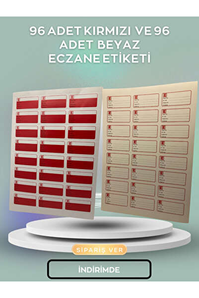 shop 96 ADET KIRMIZI VE 96 ADET BEYAZ ECZANE ETİKETİ