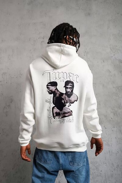 Silerra Men's Ribbed Printed Hooded Sweat with Sleeves and Skirts - White