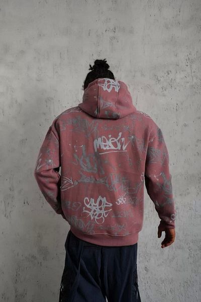 Silerra Men's Printed Hooded Ribbed Sweat - Dried Rose
