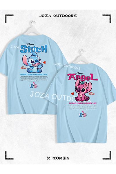 Jobia Outdoors Комплект от 2 части за жени и мъже, голям размер, с щампа Lilo Angel Stitch и надпис BACK