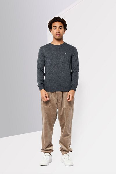 Harmont & Blaine Men Ribbed Neck Embroidered Logo Sweater, Charcoal