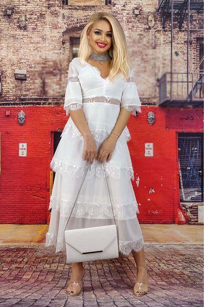 WildFashion Long dress made of light material accessorized with eyelash lace B679-2