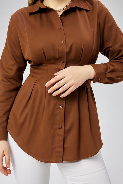 EMMAS CLOTHİNG Дамска плисирана кафява риза с талия