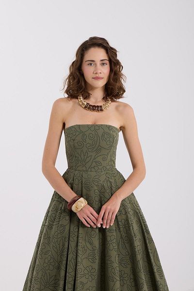 NOK İSTANBUL Blooming Grace Strapless Maxi Dress Khaki