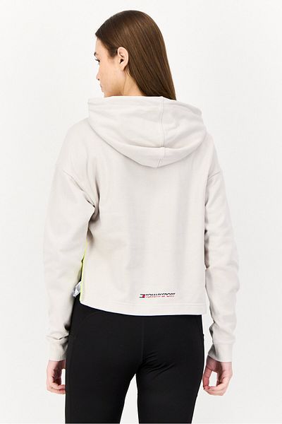 Tommy Sport Women Sportswear Fit Brand Logo Long Sleeves Outdoor Hoodie, Light Grey