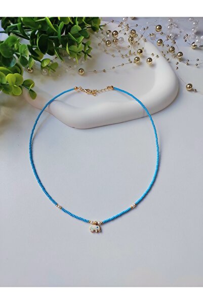 Lilamor Mavi Fil Detaylı Kum Boncuk Kolye