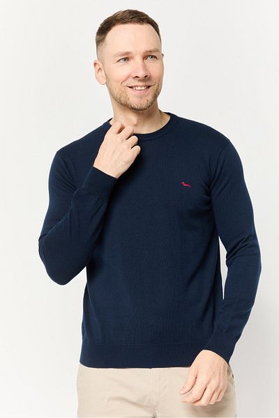 Harmont & Blaine Men Crew Neck Textured Sweaters, Navy Blue
