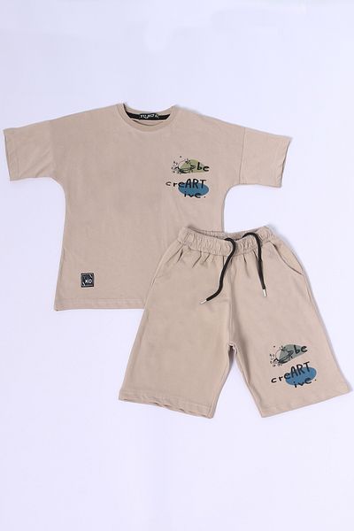 HÇM Hesaplı Çocuk Mağazaları Boy's Shorts Suit Back Printed Oversize Fit D45