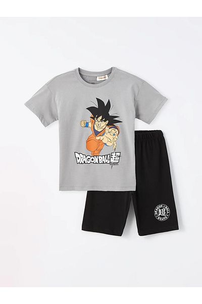LC Waikiki Lcw Kids Gray Crew Neck Dragon Ball Printed Boys Shorts Pajama Set