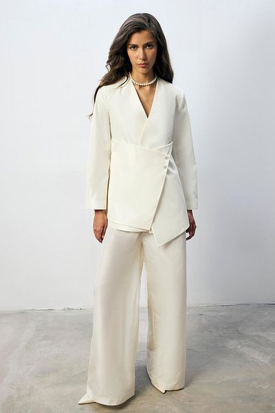 Touché Privé Button Detail Asymmetric Jacket Pants Suit