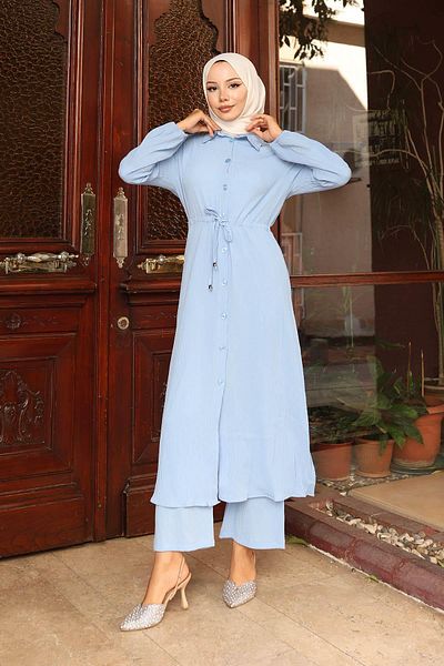 MİSSKAYLE Long Suit with Slit Detail Baby Blue