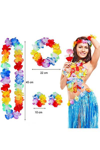 Parti dolabı Renkli Hawaii Tarzı Çiçek Kolye Bilezik Taç Partisi Tatil Aksesuarları Seti Şık Havai Kolye Set
