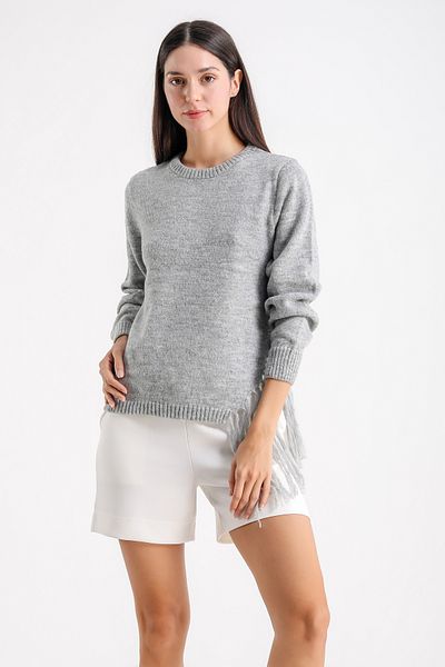 Barbara Baileys Crew Neck Sweater with Slits and Tassels