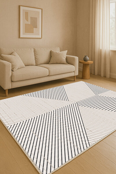 df home Salon Halısı Geometrik İskandinav Eskitmeli Dijital Baskı Yıkanabilir...