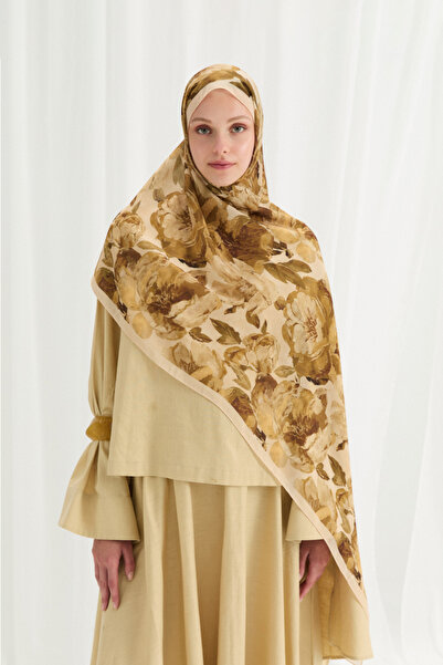 cs camellia scarf Aura İpek Krep Şal - Tereyağ Sarısı