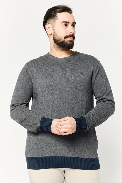 Harmont & Blaine Jeans Men Crew Neck Long Sleeve Embroidered Logo Sweatshirt, Heather Grey