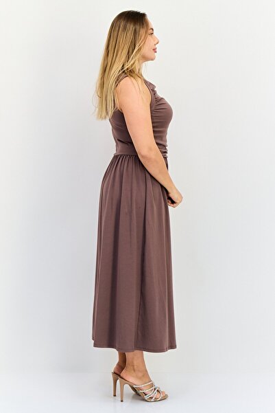 Bebe Women Solid Midi Dress, Chocolate Brown