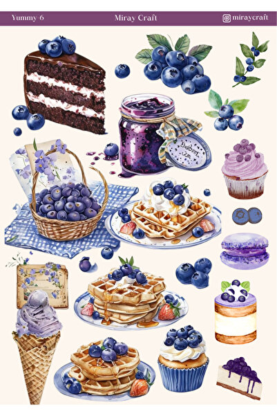 MirayDesign 1 Adet Yummy Temalı Sticker – 12x17 cm Scrapbook, Bullet Journal,...