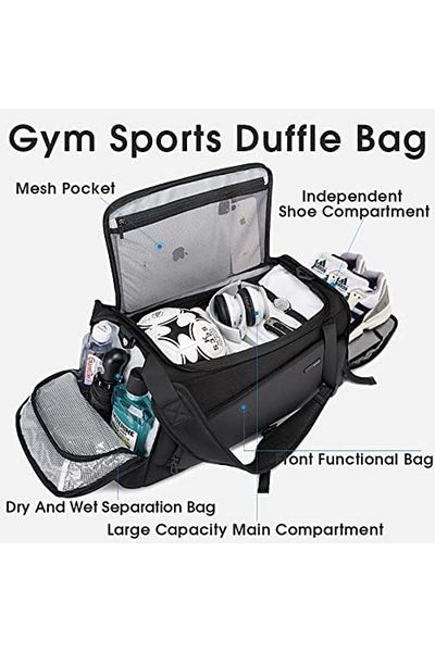 BANGE Men's and Women's Backpack Fitness Sports Bag, Large Capacity Waterproof Luggage Bag, Black Gr