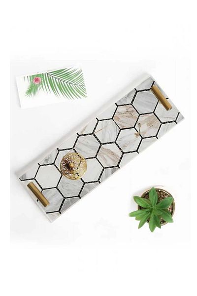 rexa Serving Tray with Gold-Tone Metal Handles – Elegant Tray for Dining & Décor