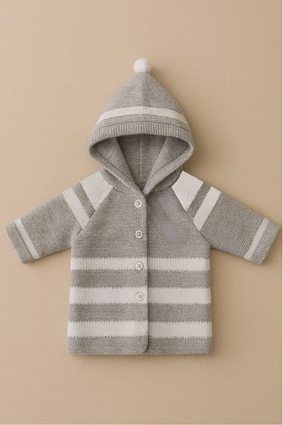 Cevval Striped Hooded Double Layer Knitted Baby Cardigan