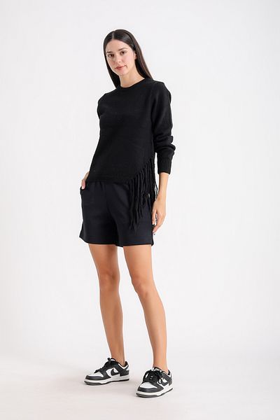 Barbara Baileys Crew Neck Sweater with Slits and Tassels