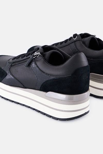 Geox Women D New Kency Lace Up Casual Shoes, Black