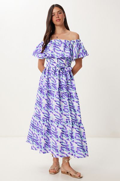 Lovelyİstanbul Patterned Carmen Collar Woven Dress