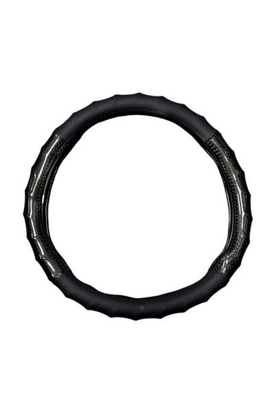ideal STORE idealStore Imitation Leather and Carbon Steering Wheel Cover, Size M 38CM, Black Color, Compatible with Majorit