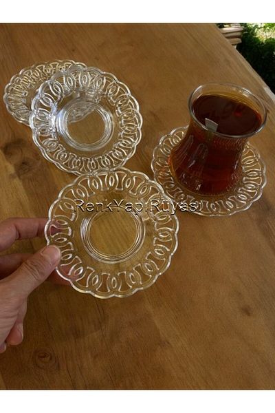 RENK YAPI RÜYASI Tea Plate 6 Tea Plates, Melamine Tea Plate, Solid Plastic Coaster with Porcelain Appearance Fashionable Pattern