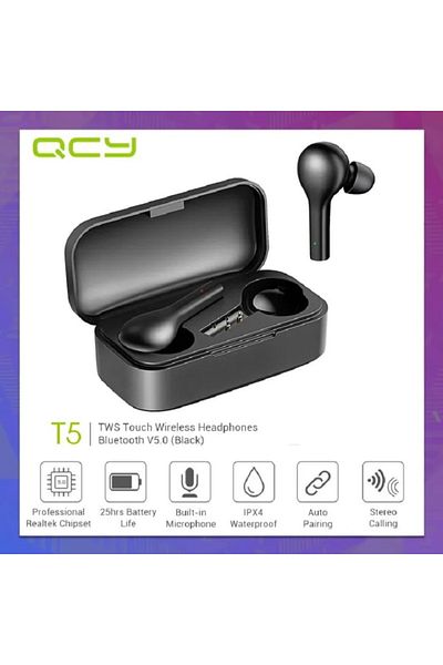 QCY TWS Wireless Earphones Bluetooth 5.0 Touch Control Mini Sport Earbuds Stereo HD - Black