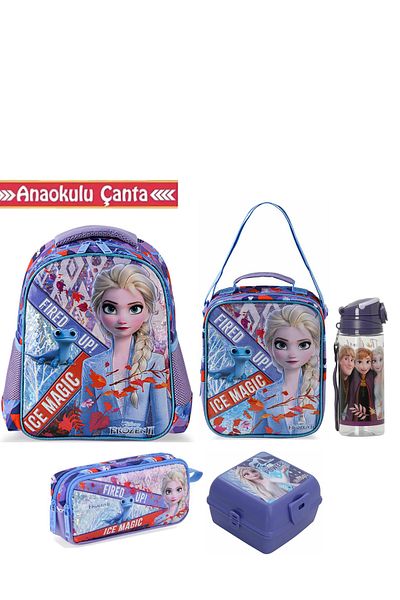 Frozen Elsa Licensed Premium Kindergarten Bag Set Nutrition Water Bottle Pen Holder Food Container Set of 5