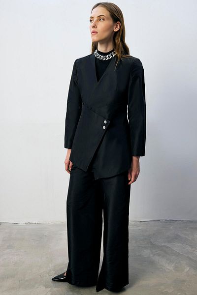 Touché Privé Button Detail Asymmetric Jacket Pants Suit