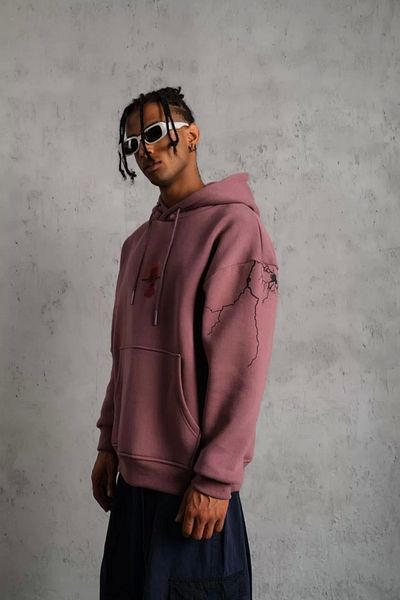 Silerra    Men's Mask Printed Hooded Sweat - Dusty Rose