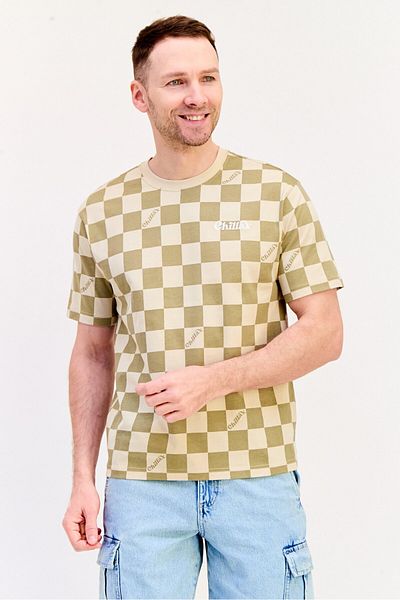 Giordano Men Crew Neck Short Sleeve Checkered T-Shirt, Multicolor
