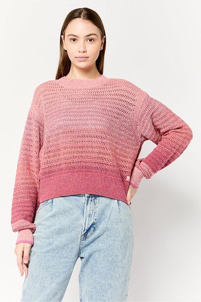 Scotch & Soda Women Crew Neck Long Sleeves Crochet Sweater, Pink