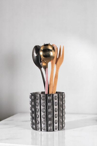 Evene Suport pentru tacâmuri de blat Suport decorativ pentru tacâmuri vertical Cilindru Suport pentru tacâmuri argintiu Culoare antică Model 91