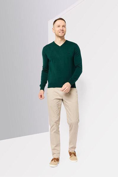 Harmont & Blaine Men V-Neck Long Sleeve Embroidered Logo Sweater, Teal Green