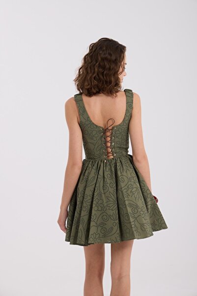 NOK İSTANBUL Blooming Grace Straplez Mini Boy Elbise Haki