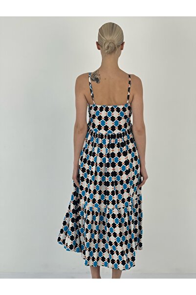 Miss Poem Жіноча плісирована синя сукня середньої довжини з візерунком