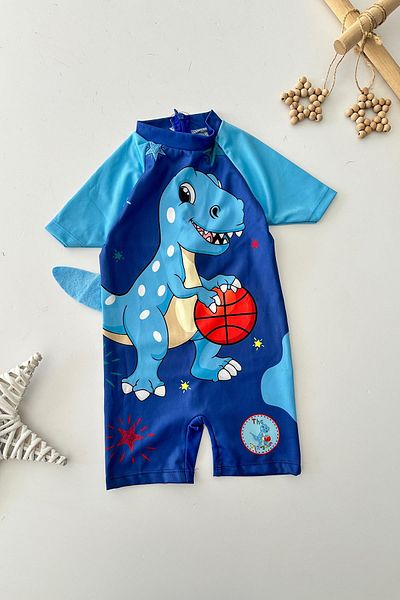 Minigimin Cicileri Miniğimin Cicileri Dino Basket Boys' Zippered Swimsuit - Blue